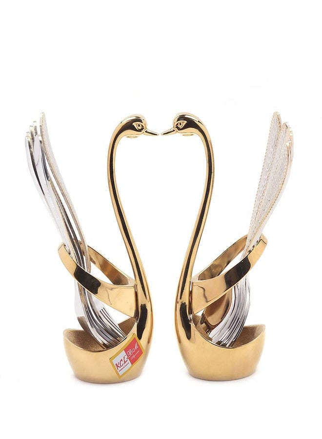 KCL Stainless Steel Cutlery Set Premium Design Spoon and Fork with Gold Polish Stand - Set of 12 with 2 Stand - Image 1